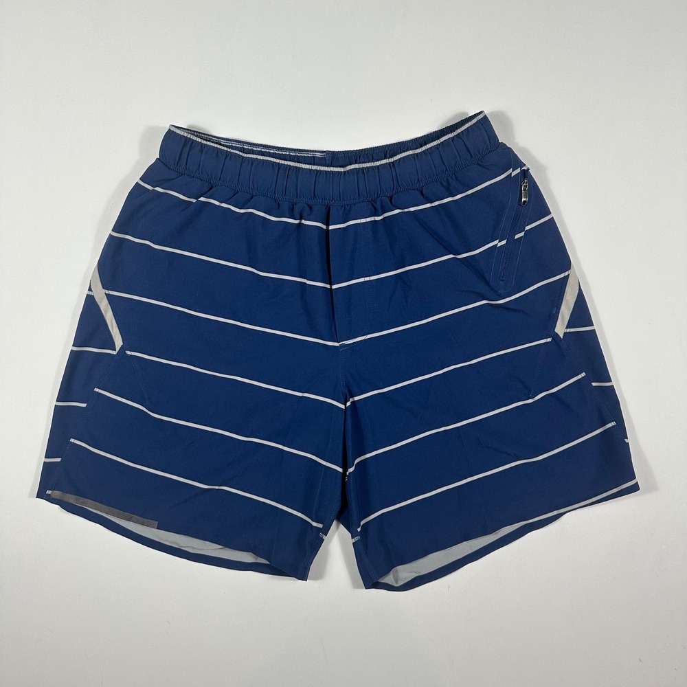 Lululemon Athletic Shorts Mens Medium Striped Reflective Performance Navy Blue